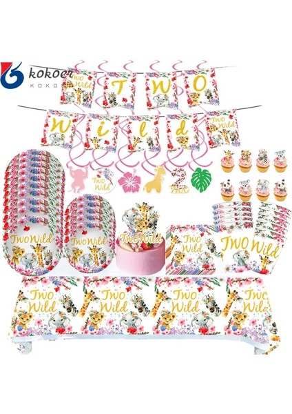 Mix 6 Adet Kızlar 2 Yıl Pembe Doğum Günü Tek Kullanımlık Sofra Dekor Orman Safari Orman Kağıt Tabak Bardak Peçete Vahşi Iki Doğum Günü Partisi Kaynağı (Yurt Dışından)