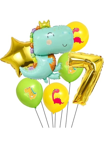 Sayı-7 Karikatür Dinozor Doğum Günü Partisi Çocuklar Orman Dinozor Şekeri Çıkartmalar Balon Erkek Doğum Günü Parti Bardağı Plaka Bebek Duş Malzemeleri (Yurt Dışından)
