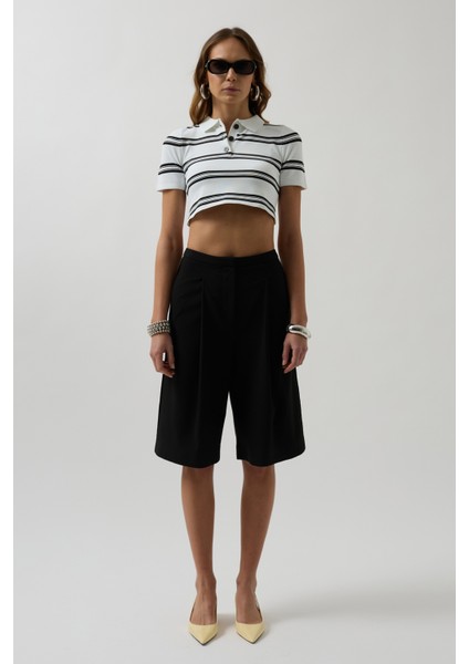 Polo Yaka Crop Beyaz T-Shirt fiyatları