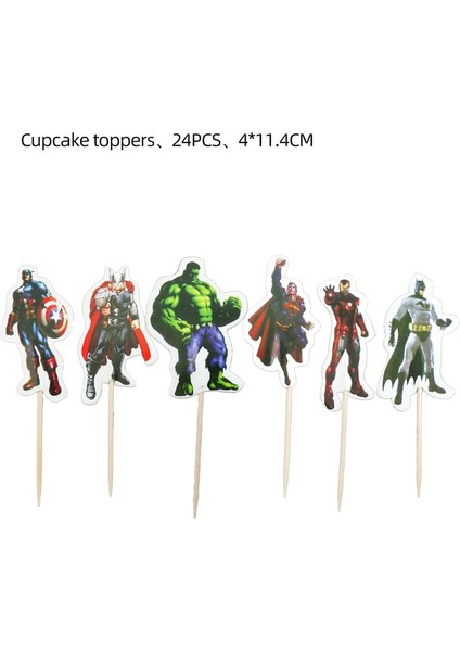 24 Adet Toppers Süper Kahraman Örümcek Adam Doğum Günü Partisi Süslemeleri Tek Kullanımlık Sofra Seti Bardak Tabaklar Bayraklar Bebek Duş Çocuklar Parti Malzemeleri (Yurt Dışından)