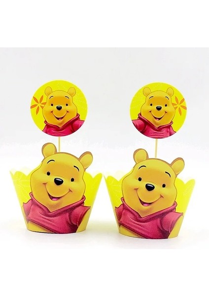 Kek TOPPER-24PCS Disney Winnie The Pooh Parti Malzemeleri Tek Kullanımlık Sofra Doğum Günü Süslemeleri Kağıt Peçete Plaka Bardak Masa Örtüsü Lateks Balon (Yurt Dışından)
