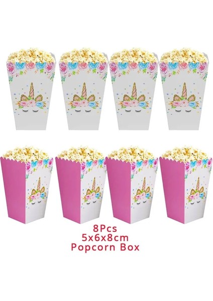 8 Adet Patlamış Mısır Kutusu Weıgao Unicorn Dekorasyon Doğum Günü Partisi Dekoru Çocuklar Unicorn Tek Kullanımlık Sofra Seti Bebek Duş Kız Doğum Günü Partisi Malzemeleri (Yurt Dışından)