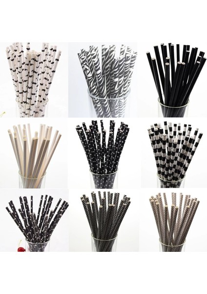 Çilek 25 Adet Siyah Kağıt Pipet Yıldız Çizgili Bıyık Zebra Kağıt Saman Bebek Duş Düğün Doğum Günü Cadılar Bayramı Partisi Dekoru Için (Yurt Dışından)
