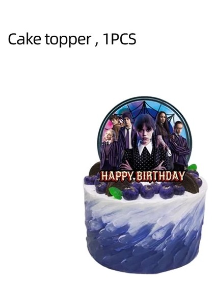 1 Adet Topper Çarşamba Addams Doğum Günü Partisi Süslemeleri Kek Topper Tek Kullanımlık Tabaklar Bardaklar Bebek Duş Malzemeleri Banner Zemin Balonlar (Yurt Dışından)