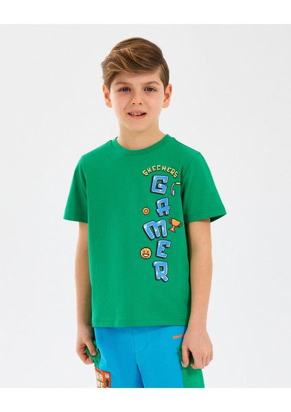 B Graphic Tee T-Shirt Büyük Erkek Çocuk Dark Green Tshirt SK2510028-300