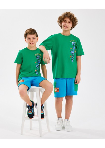 B Graphic Tee T-Shirt Büyük Erkek Çocuk Dark Green Tshirt SK2510028-300 fırsatları