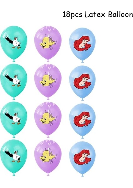 Lateks Balon 18 Adet Küçük Denizkızı Prenses Ariel Sofra Parti Malzemeleri Kız Doğum Günü Partisi Süslemeleri Balon Kağıt Tabak Bardak Masa Örtüsü (Yurt Dışından)