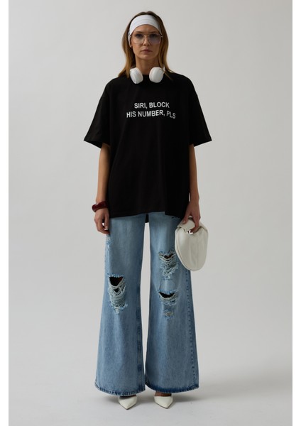 Ön Baskılı Oversize Siyah T-Shirt fiyatları