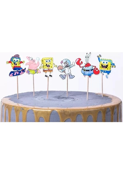 Kek TOPPER-24PCS Ücretsiz Özelleştirme Sünger Bob Tema Arka Plan Parti Malzemeleri Doğum Günü Banner Lateks Balon Dekorasyon Kek Topper Çocuk Oyuncakları (Yurt Dışından)