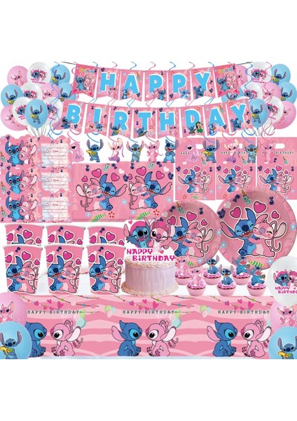 FLAGS-10PCS Disney Stitch Parti Malzemeleri Kağıt Peçeteler Masa Örtüsü Plaka Balon Pembe Melek Tema Bebek Duş Kız Doğum Günü Partisi Dekorasyon (Yurt Dışından) fiyatları