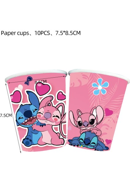 FLAGS-10PCS Disney Stitch Parti Malzemeleri Kağıt Peçeteler Masa Örtüsü Plaka Balon Pembe Melek Tema Bebek Duş Kız Doğum Günü Partisi Dekorasyon (Yurt Dışından) modelleri