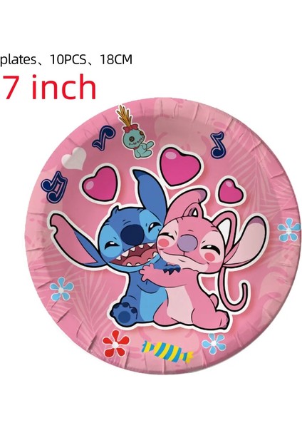 FLAGS-10PCS Disney Stitch Parti Malzemeleri Kağıt Peçeteler Masa Örtüsü Plaka Balon Pembe Melek Tema Bebek Duş Kız Doğum Günü Partisi Dekorasyon (Yurt Dışından) indirimleri