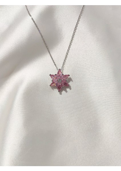 Kadın Paslanmaz Çelik Zirkon Taşlı Lotus Çiçeği Kolye