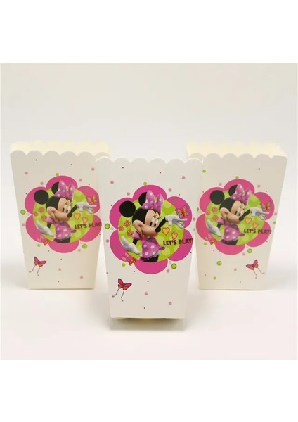 6 Adet Patlamış Mısır Kutusu 180*108 cm 1 Adet Minnie Mouse Tema Masa Örtüsü Çocuklar Için Mutlu Doğum Günü Partisi Dekorasyon Masa Örtüsü Olay Parti Malzemeleri (Yurt Dışından)