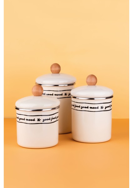 Mood Ahşap Tepeli Emaye Kavanoz/baharatlık Seti