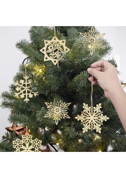 S11 10 Adet Ahşap Kar Tanesi Cips Dıy Noel Ağacı Dekorasyon Asılı Kolye Noel Navidad Doğum Ev Süsleme 2023 Yeni Yıl Hediyeleri (Yurt Dışından)