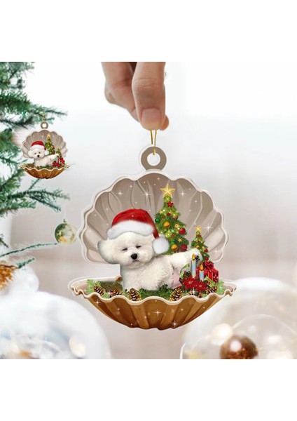 F Bir Boyut Yaratıcı Ağaç Noel Süslemeleri Bir Noel Sahnesinde Sevimli Uyuyan Köpek-Inci Asılı Kolye Yeni Yıl Navidad (Yurt Dışından)