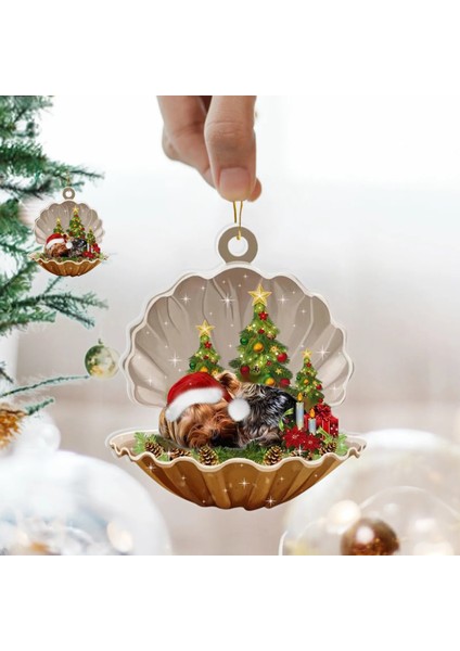 F Bir Boyut Yaratıcı Ağaç Noel Süslemeleri Bir Noel Sahnesinde Sevimli Uyuyan Köpek-Inci Asılı Kolye Yeni Yıl Navidad (Yurt Dışından)