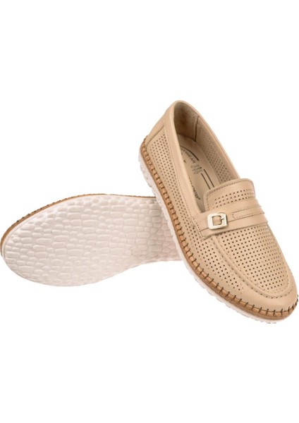 Hakiki Deri Üzeri Delikli Kadın Ayakkabı VOY-142 BEJ indirimleri
