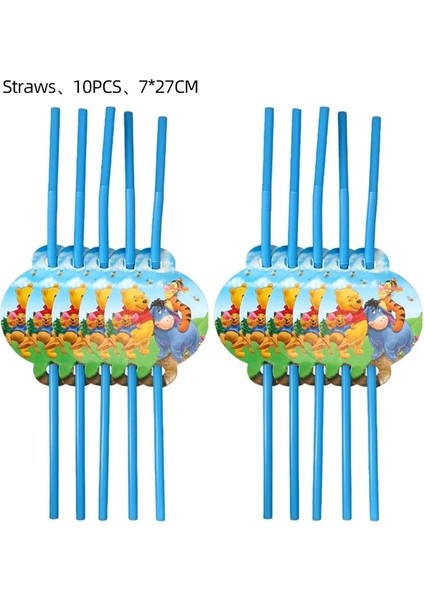 STRAW-10PCS Disney Winnie The Pooh Tema Doğum Günü Partisi Malzemeleri Süslemeleri Çocuklar Için Aile Partisi Winnie The Pooh Afiş Plakaları Bardak Pipetler (Yurt Dışından)