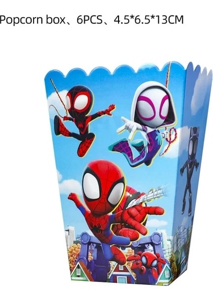 Patlamış Mısır Kutusu-6 Adet Spidey ve Onun Inanılmaz Arkadaşları Parti Dekorasyon Malzemeleri Kağıt Tabak Masa Örtüsü Örümcek Adam Tema Bebek Duş Balonları Çocuklar Şekerleri (Yurt Dışından)