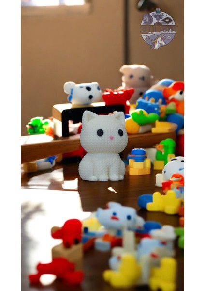 3D ilara 3D Baskı Örgü Dokulu Sevimli Kedi Figürü (7 cm )