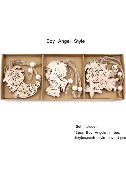Box-Boy Melek Tarzı 12 Adet/kutu Vintage Kar Tanesi Noel Ahşap Kolye Süsler Noel Ağacı Süsler Noel Süslemeleri Asılı Hediyeler (Yurt Dışından)