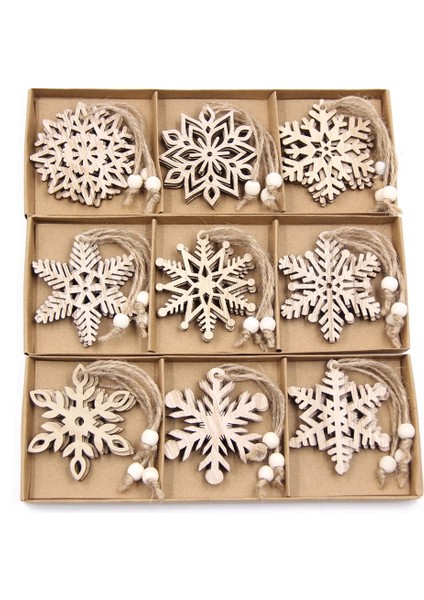 Box-Boy Melek Tarzı 12 Adet/kutu Vintage Kar Tanesi Noel Ahşap Kolye Süsler Noel Ağacı Süsler Noel Süslemeleri Asılı Hediyeler (Yurt Dışından)