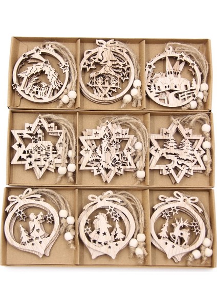 Box-Boy Melek Tarzı 12 Adet/kutu Vintage Kar Tanesi Noel Ahşap Kolye Süsler Noel Ağacı Süsler Noel Süslemeleri Asılı Hediyeler (Yurt Dışından)