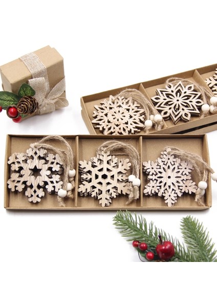 Box-Boy Melek Tarzı 12 Adet/kutu Vintage Kar Tanesi Noel Ahşap Kolye Süsler Noel Ağacı Süsler Noel Süslemeleri Asılı Hediyeler (Yurt Dışından)