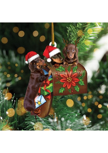 D Noel Kolye Ince Detay Asılı Süsleme Kordon Noel Ağacı Asılı Dachshund Kolye Ev Dekorasyon Dekoratif (Yurt Dışından)