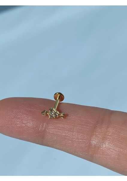Kalp Ok Zirkon Taşlı Helix Tragus Çelik Piercing Sarı Renk
