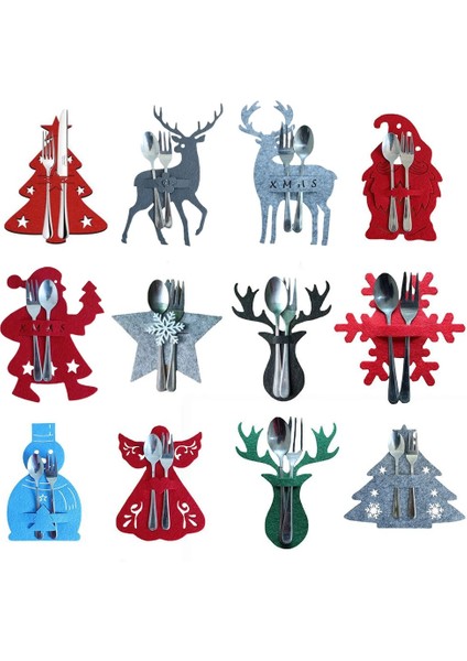 13-4 Adet 4/8 Adet Noel Ağacı Çatal Bıçak Çatal Kapak Masa Dekorasyon Bıçak Dekoratif Sofra Noel Yılbaşı Dekoru Ambalaj Çantası (Yurt Dışından)