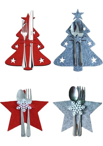 13-4 Adet 4/8 Adet Noel Ağacı Çatal Bıçak Çatal Kapak Masa Dekorasyon Bıçak Dekoratif Sofra Noel Yılbaşı Dekoru Ambalaj Çantası (Yurt Dışından)
