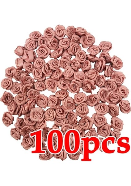 Taze Pembe (100 Adet/paket) 10*10MM Mini Taze Pembe Kurdele Çiçekler Küçük Boy Saten Kurdele Yapay Çiçek Zanaat Şenlikli Parti Dekorasyon (Yurt Dışından)