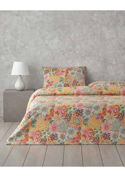 Charming Blossoms Kolay Ütülenir Tek Kişilik Nevresim Takımı 160 x 220 cm Pembe - Turuncu