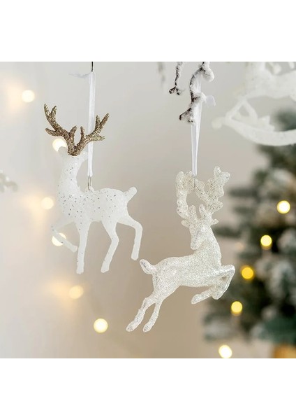 STYLE11 Noel Ağacı Asılı Kolye Glitter Küçük Noel Geyik Oranments Noel Elk Mutlu Noel Dekor Mutlu Yeni Yıl 2023 Beyaz Geyik (Yurt Dışından)