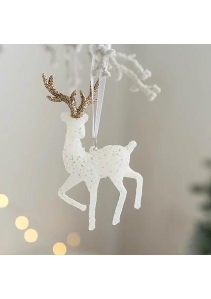 STYLE11 Noel Ağacı Asılı Kolye Glitter Küçük Noel Geyik Oranments Noel Elk Mutlu Noel Dekor Mutlu Yeni Yıl 2023 Beyaz Geyik (Yurt Dışından)