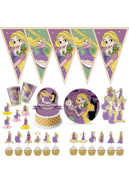 Broş 4 Adet 1 Anime Karışık Rapunzel Tema Parti Malzemeleri Sofra Kağıt Bardak Tabak Peçete Bayrağı Bebek Duş Balonları Doğum Günü Partisi Dekorasyon (Yurt Dışından)