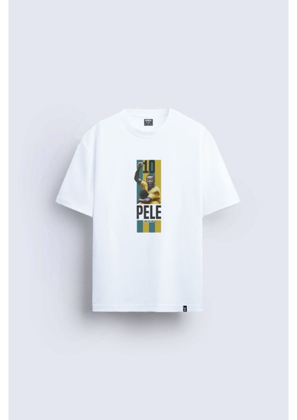 Futbolcu Pelé Baskılı Bisiklet Yaka Normal Kalıp Beyaz Tişört T-Shirt
