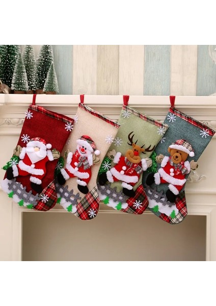 071-KARDAN Adam Noel Baba Çorap Çorap Şeker Çanta Noel Ağacı Süsler Kolye Keten Hediye Çantası Çocuk Şömine Asılı Dekorlar Parti Kaynağı (Yurt Dışından)