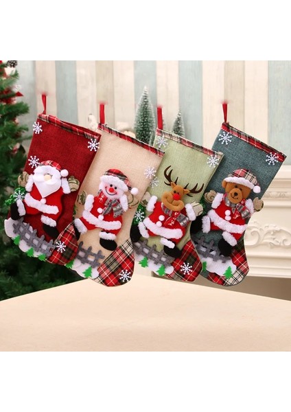 071-KARDAN Adam Noel Baba Çorap Çorap Şeker Çanta Noel Ağacı Süsler Kolye Keten Hediye Çantası Çocuk Şömine Asılı Dekorlar Parti Kaynağı (Yurt Dışından)