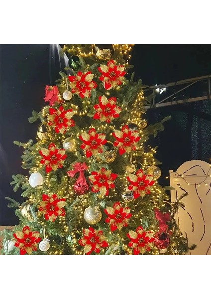 C Altın 5 Adet Glitter Yapay Noel Çiçekleri Noel Ağacı Süsler Sahte Atatürk Çiçeği Çiçek Dıy Çelenk Ev Düğün Parti Süslemeleri (Yurt Dışından)