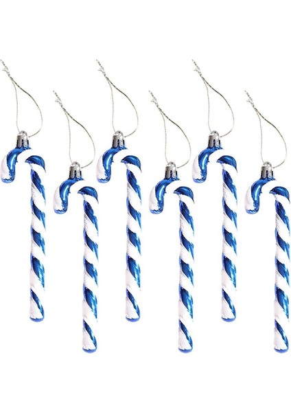 Mavi Noel Şeker Kamışı Süsler 6 Adet Şeker Kamışı Asılı Dekorlar Noel Ağacı Asılı Dekorasyon Bükülmüş Koltuk Değneği Şeker Kamışları (Yurt Dışından)