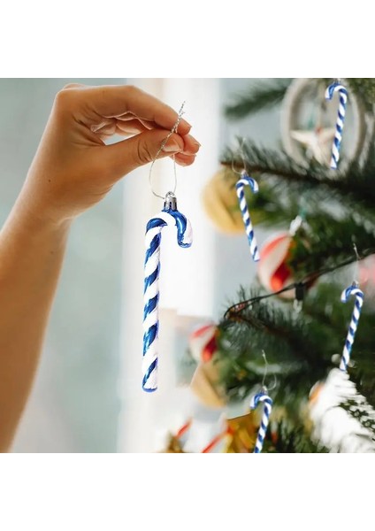 Mavi Noel Şeker Kamışı Süsler 6 Adet Şeker Kamışı Asılı Dekorlar Noel Ağacı Asılı Dekorasyon Bükülmüş Koltuk Değneği Şeker Kamışları (Yurt Dışından)