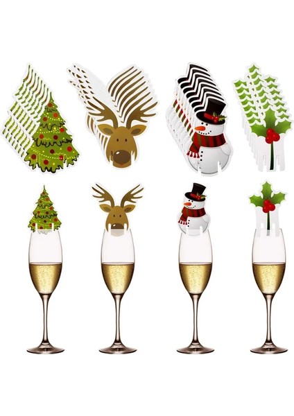Noel Ağacı 10 Adet Noel Fincan Kartı Noel Baba Şapkası Şarap Bardağı Dekor Süsler Navidad Noel Yeni Yıl Hediye Noel Süslemeleri (Yurt Dışından)