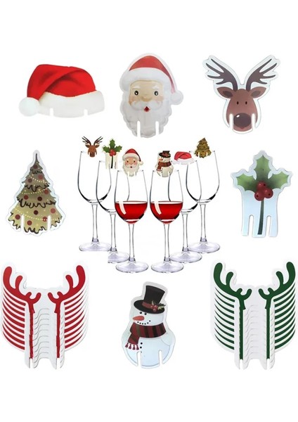 Noel Ağacı 10 Adet Noel Fincan Kartı Noel Baba Şapkası Şarap Bardağı Dekor Süsler Navidad Noel Yeni Yıl Hediye Noel Süslemeleri (Yurt Dışından)