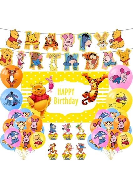 Hat-6pcs Disney Winnie The Pooh Parti Malzemeleri Tek Kullanımlık Sofra Doğum Günü Süslemeleri Kağıt Peçete Plaka Bardak Masa Örtüsü Lateks Balon (Yurt Dışından)