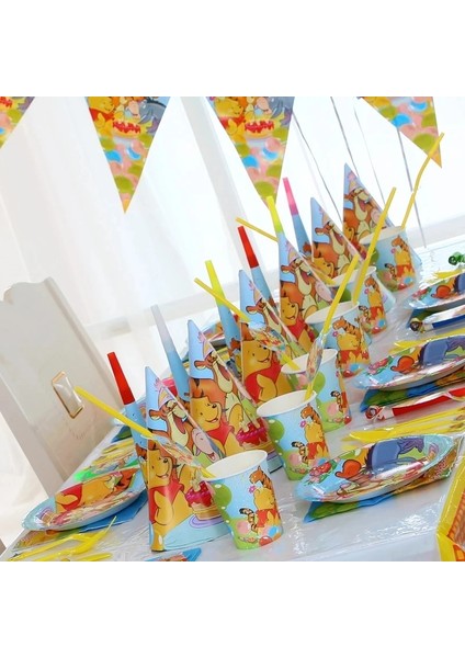 Hat-6pcs Disney Winnie The Pooh Parti Malzemeleri Tek Kullanımlık Sofra Doğum Günü Süslemeleri Kağıt Peçete Plaka Bardak Masa Örtüsü Lateks Balon (Yurt Dışından)