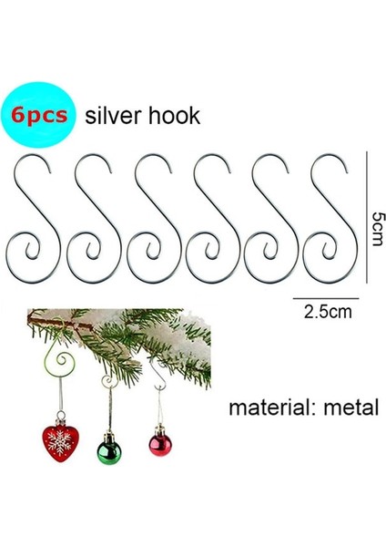 Gümüş S Kancalar 6 cm Navidad 2022 Noel Süs Noel Topları Noel Ağacı Asılı Kolye Yeni Yıl 2023 Hediyeleri Ev Için Noel Noel Dekorasyonu (Yurt Dışından)